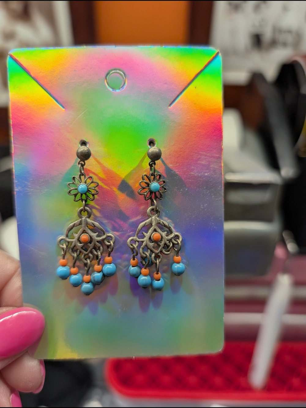 Boho Turquoise & Coral Dangle Earrings - Unbranded
